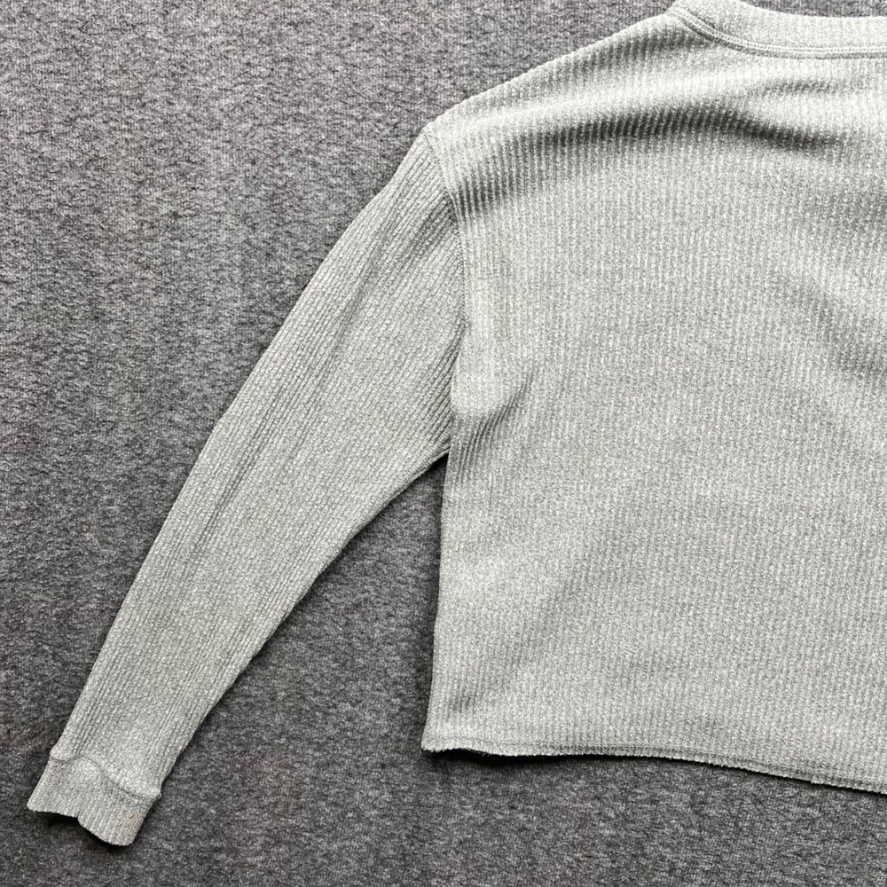 Abercrombie & Fitch Shirt Womens Medium Gray Sweater Henley Ribbed Cropped - Picture 7 of 15